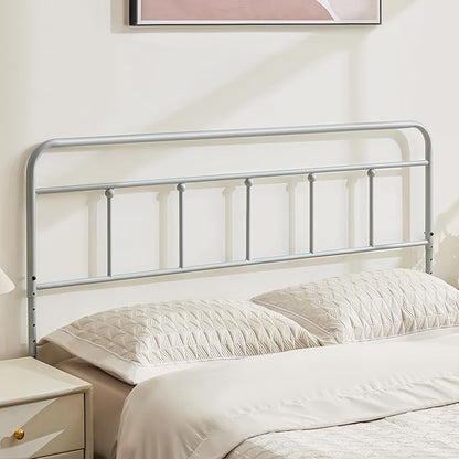 Metal Full Size Headboard, Sturdy and Durable Iron Headboard Adjustable Height from 34” to 44”, Victorian Vintage Full XL Bed Headboards, Farmhouse Head Board, Bed Frame Mount Grey
