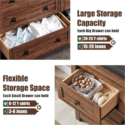 T4TREAM Farmhouse 7 Drawers Dresser for Bedroom, Wood Rustic Dresser Tv Stand, Storage Dressers Organizer for Bedroom, Living Room,Hallway, Reclaimed Barnwood