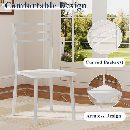 VECELO Small Round Dining Table Set for 2, Wood Tabletop with Strong Metal Frame, Modern Dinette with Chairs for Kitchen, Breakfast Nook Living Room, Pure White