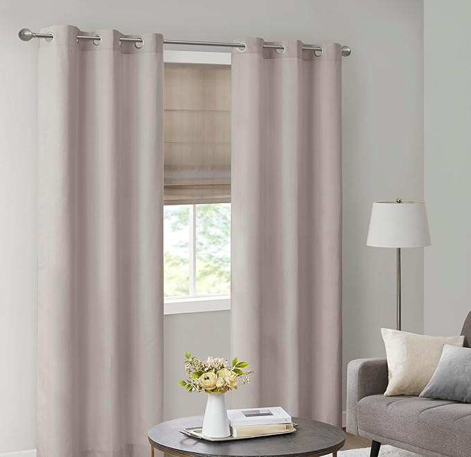 Madison Park Galen Cordless Roman Shade, 34"W x 64"H, Sheen Taupe – Room Darkening, Thermal Insulated, Energy Efficient Window Blind with Subtle Sheen Basketweave Fabric for Privacy