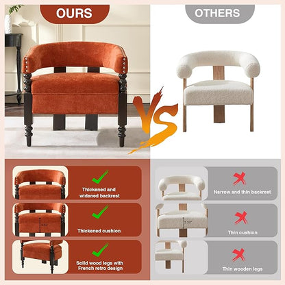 LOULENS Barrel Accent Chairs Set of 2, Vintage Chenille Upholstered Lounge Chair with Solid Wood Legs, Comfy Leisure Side Armchair for Living Room, Bedroom, Reading Nook, Corner, Orange