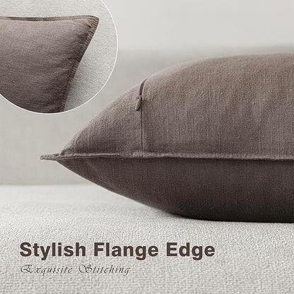 Foindtower Set of 2, Decorative Linen Soild Throw Pillow Covers Soft Accent Euro Cushion Case Farmhouse Neutral Pillowcase for Chair Couch Sofa Bedroom Living Room Home Decor 26 x 26 Inch Light coffee