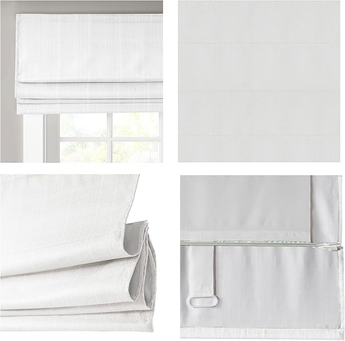 Madison Park Galen Cordless Roman Shade, 29"W x 64"H, Sheen White – Room Darkening, Thermal Insulated, Energy Efficient Window Blind with Subtle Sheen Basketweave Fabric for Privacy