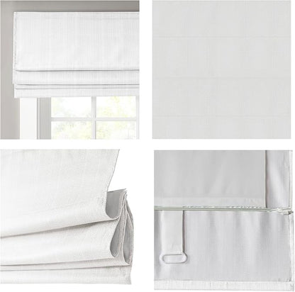 Madison Park Galen Cordless Roman Shade, 35W x 64"H, Sheen White – Room Darkening, Thermal Insulated, Energy Efficient Window Blind with Subtle Sheen Basketweave Fabric for Privacy