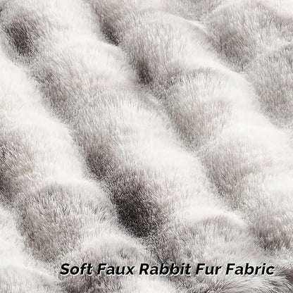 FUTEI Grey White Decorative Throw Pillow Covers 12x20 Inch Set of 2,Soft Fuzzy Faux Rabbit Fur Pillow Case with Raised Texture,Neutral Boho Home Decor for Couch Bed Living Room