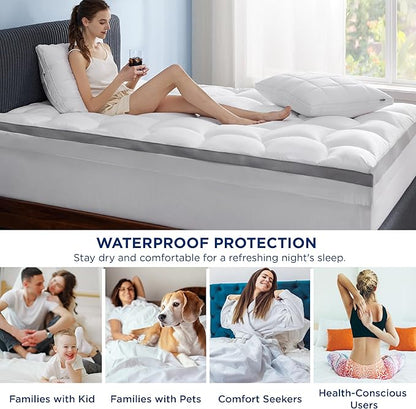 Bedsure 4 Inch Memory Foam Queen Mattress Topper, Dual Layer 2.5 Inch Gel Memory Foam & 800 GSM Waterproof Pillow Top Cooling Mattress Pad with 8-21 Inch Deep Pocket (Queen, 60x80 Inches)