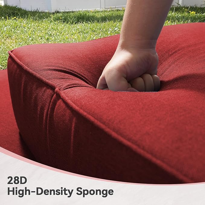 Luxury 6" Outdoor Cushions for Patio Furniture, 24x24x6" Thick Seat Cushion Set of 9, Fade Resistant Couch Chair Replacement Cushions High Density Deep Wicker Chair Cushion w/ Removable Cover, Red