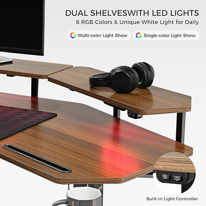 EUREKA ERGONOMIC Standing Desk Adjustable Height, Computer Desk w Keyboard Tray 72" Gaming Music Studio Desk LED Monitor Stand,Dual Motor,Slot Design,Walnut
