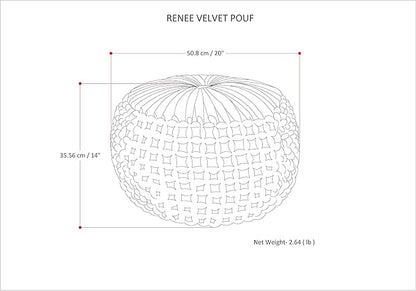 SIMPLIHOME Renee Boho Round Pouf in Slate Grey Velvet Fabric for the Living Room, Bedroom and Kids Room