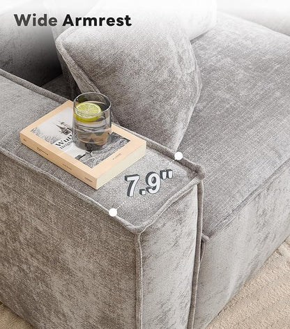 WILLOVE Modular Sectional Sofa Set, Chenille Cloud Couch with Wide Armrests & 8 Pillows, Deep Seat Couches for Living Room, 6-Seater Grey