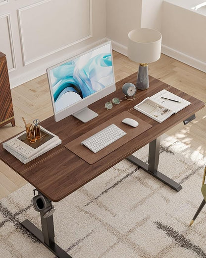 CubiCubi Height Adjustable Electric Standing Desk, 55 x 28 Inches Sit Stand up Desk, Large Memory Computer Home Office Desk with Two-Piece Desktop (Black Walnut)