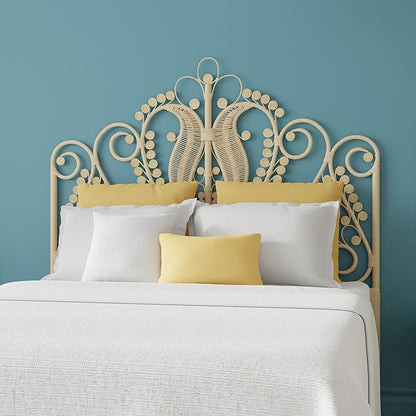 KOUBOO Peacock Rattan Headboard, Twin Size, Natural Color