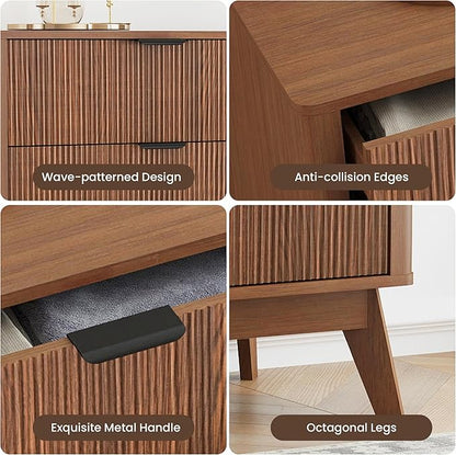 SUNWAVE Fluted 9 Drawer Dresser for Bedroom, 59.1" Wide Modern Large Dresser with Round Corner, Wood Drawer TV Stand for Living Room