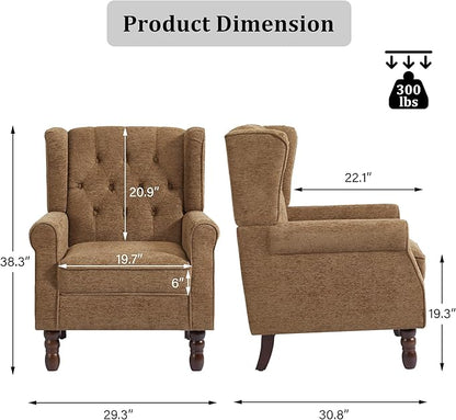 High Back Accent Chairs Set of 2, High Wingback Chair for Living Room, Button-Tufted Upholstered Fabric Armchair with Solid Wood Legs, Comfy Single Sofa Reading Chair for Bedroom, Brown