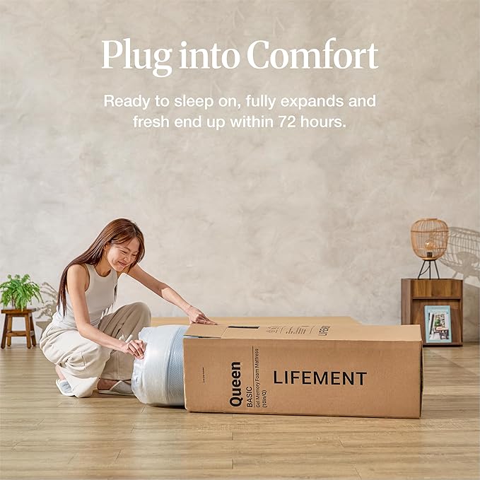 LIFEMENT Basic Full Graphite Infused Memory Foam Mattress in a Box | Medium Firm Bed, Fiberglass Free, Certified Pressure Relief Foam, Cooling Comfort Sleep, 12 Inch