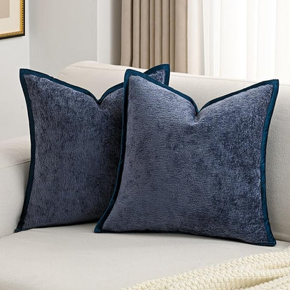 FUTEI Navy Blue Chenille Throw Pillow Covers 26x26 Inch Set of 2,Soft Cozy Bound Edge Design Euro Pillow Sham,Home Decor for Couch Bed Living Room