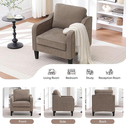 Accent Chairs Set of 2, Upholstered Living Room Chair with Side Pockets, Mid Century Modern Reading Chair for Bedroom, Comfy Armchair Single Sofa Side Chair for Office, Small Room, Brown