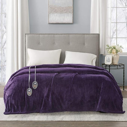 Beautyrest Heated Electric Blanket for Cold Weather, Fast Heating Heated Blanket, Auto Shut Off, Virtually Zero EMF, Multi Heat Setting, UL Certified, Purple Full (84 inx80 in)