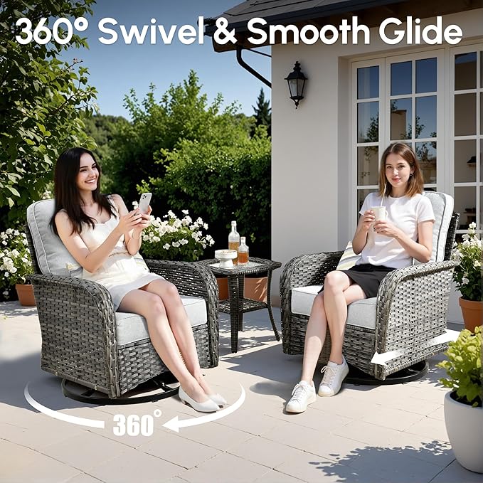 7 PCS Patio Outdoor Furniture Set with Swivel Rocking Chairs,All Weather Wicker Rattan Patio Seating Sofa and Chairs Set,Outdoor Conversaiton Sets for Deck Yard Prrch Garden Poolside,Grey