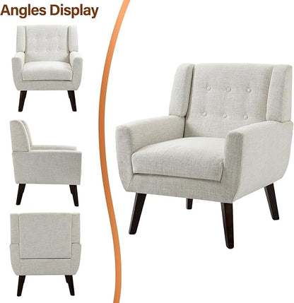 Accent Chairs Set of 2, Modern Fabric Armchairs for Living Room, Comfy Upholstered Arm Chairs Tufted for Indoor Bedroom Office Room (Beige)