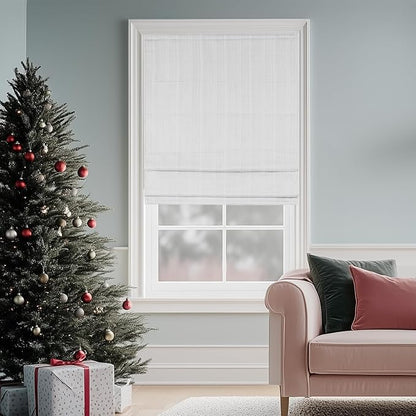 Madison Park Galen Cordless Roman Shade, 39"W x 64"H, Sheen White – Room Darkening, Thermal Insulated, Energy Efficient Window Blind with Subtle Sheen Basketweave Fabric for Privacy