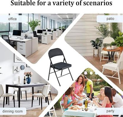 10 Pack Black Folding Chairs with Padded Cushion and Back, Foldable Outdoor Chairs with 330-LBS Capacity, Portable Heavy Duty Metal Frame Commercial Seat for Party Kitchen Dinning Events Wedding