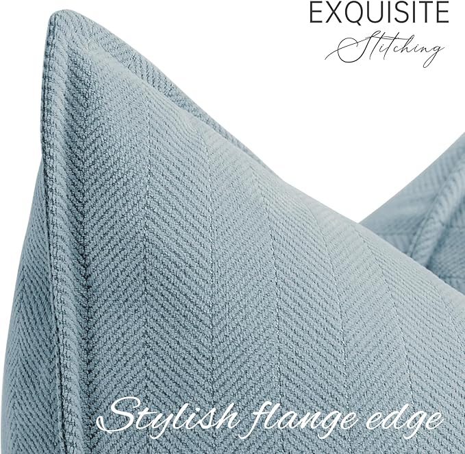 ZWJD Throw Blue Pillow Covers 12x20 inch Set of 2 Chenille Pillow Covers with Elegant Design Soft and Luxurious Decorative Throw Pillows for Couch, Bed, and Home Decor (Light Blue)