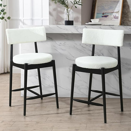 Christopher Knight Home Ebany 25.50" H Barstools Set of 2, Upholstered Counter Stool, Comfy Backrest Kitchen Stool, Rubberwood Frame Stool Chair, Bistro Chair for Kitchen Dining Room, Beige+Black
