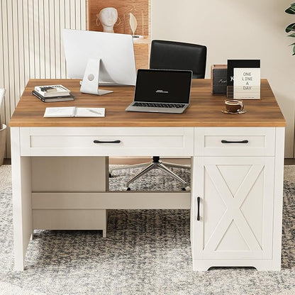 Vabches Farmhouse 51" Executive Desk,Computer Desk with Drawers and Storage Cabinet, Workspace for Home Office and Study