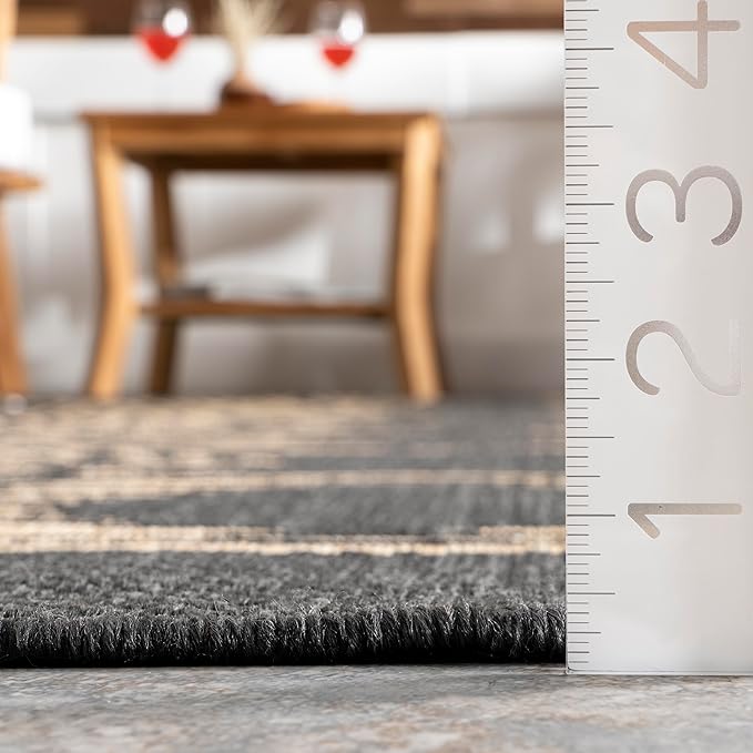 nuLOOM 2' x 3' Outdoor Tribal Geometric Area Rug, Stain Resistant, Weather Resistant, High Traffic, Patio, Balcony, Outside, Ranya Dark Grey