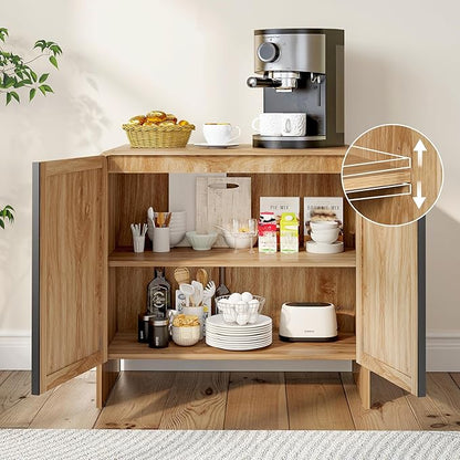 BERRYMERRY 2 Door Fluted Sideboard Buffet Cabinet with Storage, Modern Wood Cabinet with Adjustable Shelves for Living Room, Dining Room (Light Wood 6 Doors)