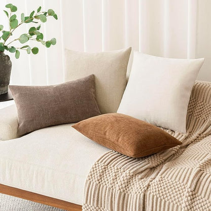 Foindtower Pack of 2 Soft Textured Chenille Throw Decorative Pillow Covers Square Accent Solid Cushion Cover Cozy Neutral Farmhouse Pillow Case for Couch Bedroom Living Room 24x24 Inch, Ivory White
