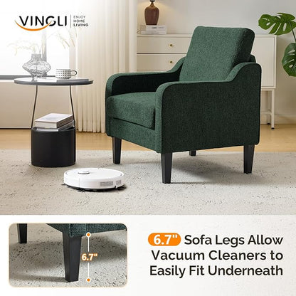 VINGLI Accent Chair for Living Room Chairs Reading Chair for Bedroom Chair Scooped Arm Chair Mid Century Modern Accent Chairs Upholstered Comfy Chair for Apartment, Waiting Room (2, Dark Green)