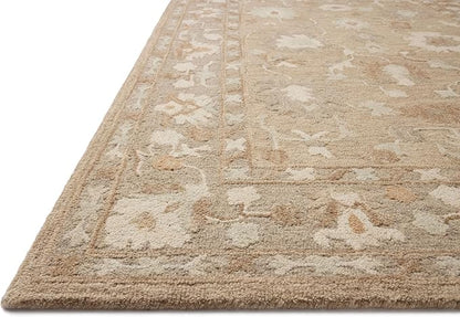 Loloi Chris Loves Julia Dorothea Collection DRT-02 Khaki/Dove 2'-6" x 7'-6" Runner Rug Wool Neutral Floral Living Room Bedroom Carpet