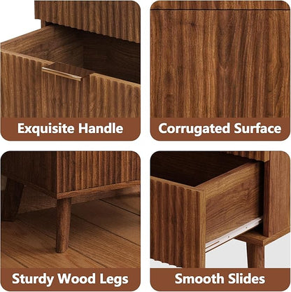 Fluted 3 Drawer Dressers, Modern Closet Dressers Chest of Drawers, Wood Storage Dresser Chest of Drawers Organizer for Bedroom Living Room Hallway Closet, Walnut, 2 Sets