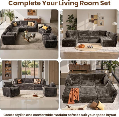 130'' Modern Modular Sectional Sofa,5 Seats Cloud Comfort Corduroy Fluffy Couch,L Shaped Convertible Sofa Couch for Living Room,Grey
