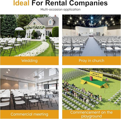 48 Pack Folding Chairs, 700lbs Capacity Heavy Duty Folding Chair with Reinfoced Steel Frame for Indoor/Outdoor Use, White Plastic Foldable Chairs for Party, Patio, Meeting, Wedding and School
