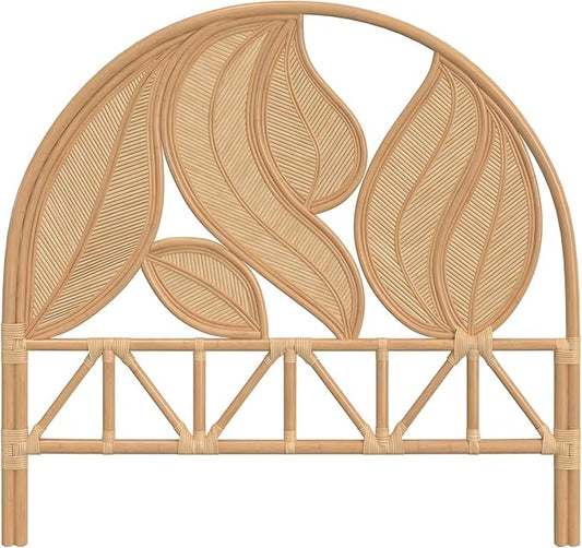 Kouboo Palm Springs Rattan Headboard for Full Size Beds Natural Boho Style with Intricate Palm Leaf Pattern and Arch Perfect for Coastal Beach Bedroom Made from Rattan 54 in Wide from