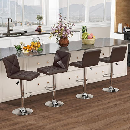 COSTWAY Bar Stools Set of 2, Modern PU Leather Swivel Bar Chairs, Height Adjustable Upholstered Barstools with Premium Gas Rod, Sturdy Footrest, Round Base, for Kitchen, Dining Room, Office,Brown