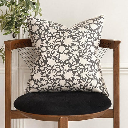 Foindtower Set of 2 Decorative Neutral Floral Throw Pillow Covers Accent Farmhouse Cushion Covers Boho Vintage Pillowcase for Couch Sofa Bedroom Living Room Home Decor,18×18 Inch,Rustic Gray