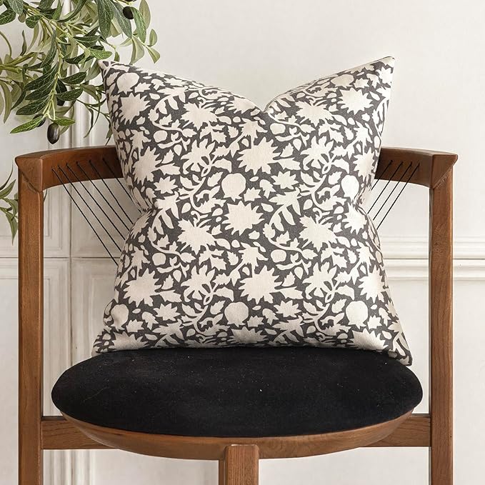 Foindtower Set of 2 Decorative Neutral Floral Throw Pillow Covers Accent Farmhouse Cushion Covers Boho Vintage Pillowcase for Couch Sofa Bedroom Living Room Home Decor,22×22 Inch,Rustic Gray