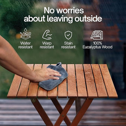 Tranquillo Foldable Eucalyptus Wood Bistro Set – 3-Piece Outdoor Patio Table and Chairs Set, Compact Folding Balcony Furniture, Weather & Water Resistant Garden Set for Small Spaces