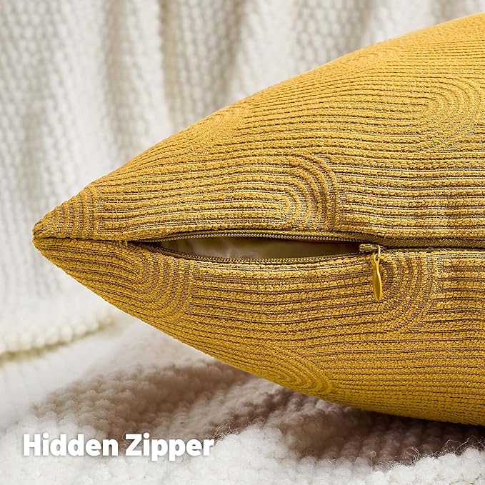 FUTEI Mustard Yellow Chenille Decorative Throw Pillow Covers 26x26 Inch Set of 2,Soft Cozy Striped Geometric Patterns Euro Pillow Shams,Modern Home Decor for Couch Bed Living Room