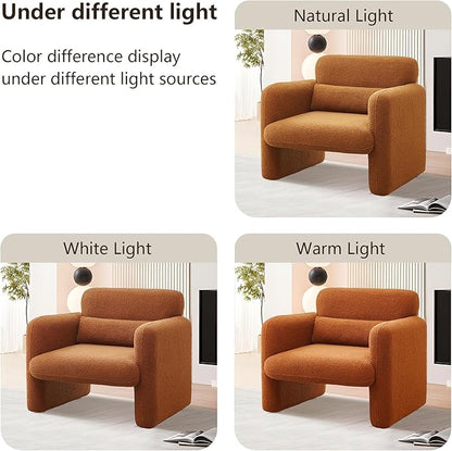 Modern Accent Single Sofa Chair with Arms, Lamb Fabric Upholstered Comfy Reading Arm Chair for Bedroom, Living Room-Beige