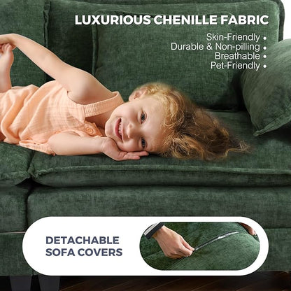 ELUCHANG 116" Luxury Modular Sectional Sofa, Comfy Deep Seat Cloud Couch, Sleeper Sofa Bed, 6 Seat Modern Couch with Removable Cover for Living Room, Apartment, DIY Combination, Chenille Olive Green