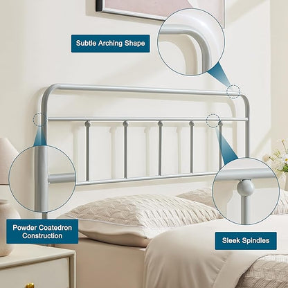 Metal Twin Size Headboard, Sturdy and Durable Iron Headboard Adjustable Height from 34” to 44”, Victorian Vintage Dorm Twin XL Bed Headboards, Farmhouse Head Board, Bed Frame Mount Grey