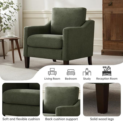 VKNOW Mid Century Modern Accent Chair, Upholstered Living Room Chairs Armchair for Bedroom, Comfy Reading Accent Chairs with Wood Legs for Living Room (2, Green)