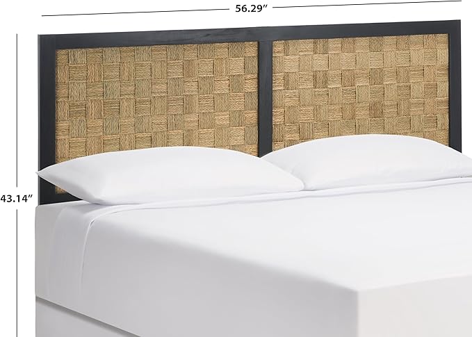 SAFAVIEH Home Collection Halvor Rattan King Size Headboard Solid Wood Black Frame & Natural Brown