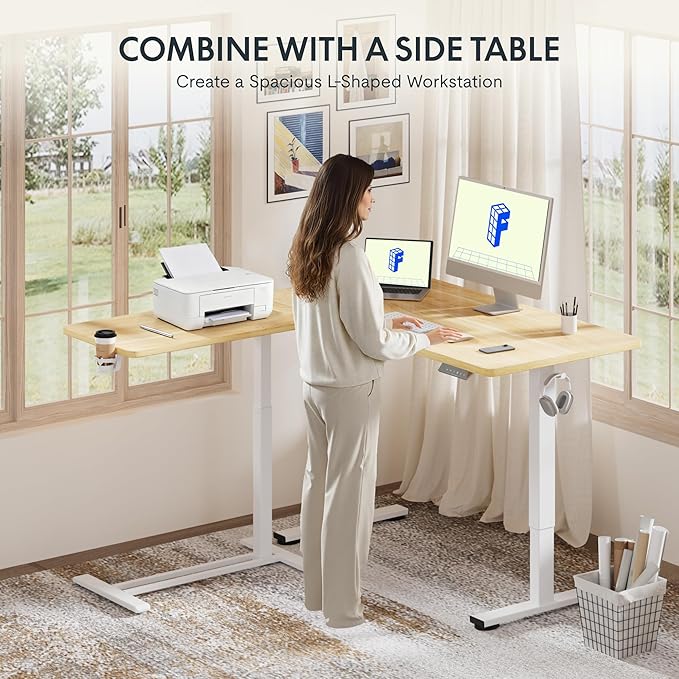 FLEXISPOT Adjustable C Table with Wheels, Mobile Snack Side End Table Sofa Couch Bedside Table Laptop Rolling Cart TV Tray Night Stand Small Space Side Table,(27.6" W x 15.7" D,Maple)