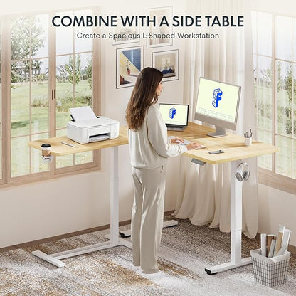 FLEXISPOT Adjustable C Table with Wheels, Mobile Snack Side End Table Sofa Couch Bedside Table Laptop Rolling Cart TV Tray Night Stand Small Space Side Table,(27.6" W x 15.7" D,Maple)